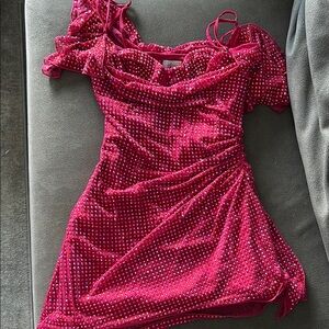 Oh Polly Perla Dress
Embellished Corset Kaftan Mini Dress in Hot Pink